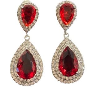 Red Crystal Teardrop Statement Earrings